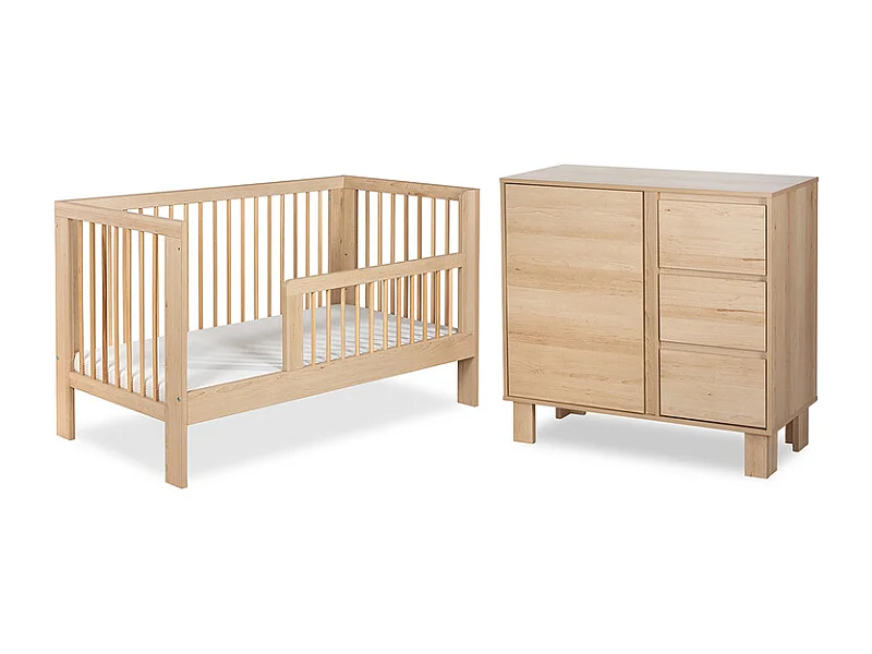 Lit évolutif 70x140 et commode 3 tiroirs Littlesky by Klups Olivia Bois
