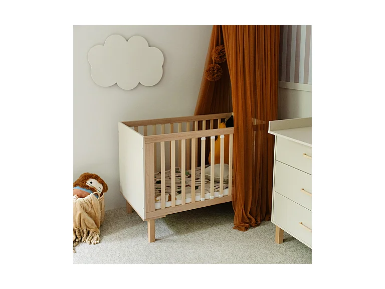 Lit évolutif 60x120 et commode 3 tiroirs Littlesky by Klups Laura Champagne et Bois