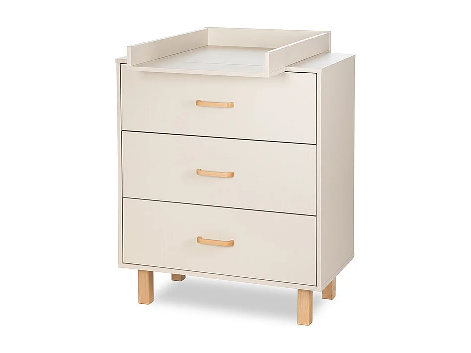 Chambre complète lit évolutif 60x120 commode à langer et armoire 3 portes Littlesky by Klups Laura Champagne et Bois