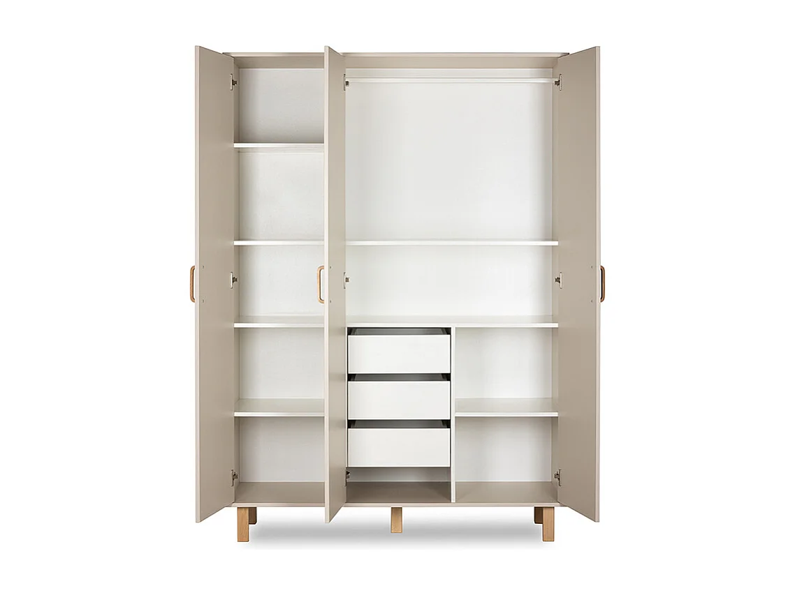 Chambre complète lit évolutif 60x120 commode à langer et armoire 3 portes Littlesky by Klups Laura Champagne et Bois