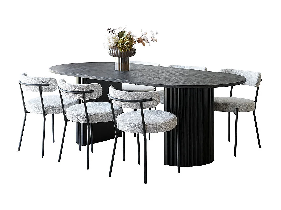 Kyoto ensemble pour salle à manger table à manger 100x210 cm brun foncé et 6 chaises bouclé blanc.