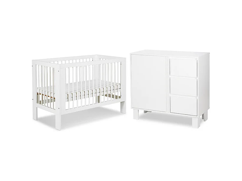 Lit bébé 60x120 et commode 3 tiroirs Littlesky by Klups Olivia Blanc