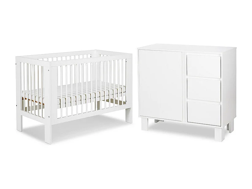 Lit bébé 60x120 et commode 3 tiroirs Littlesky by Klups Olivia Blanc