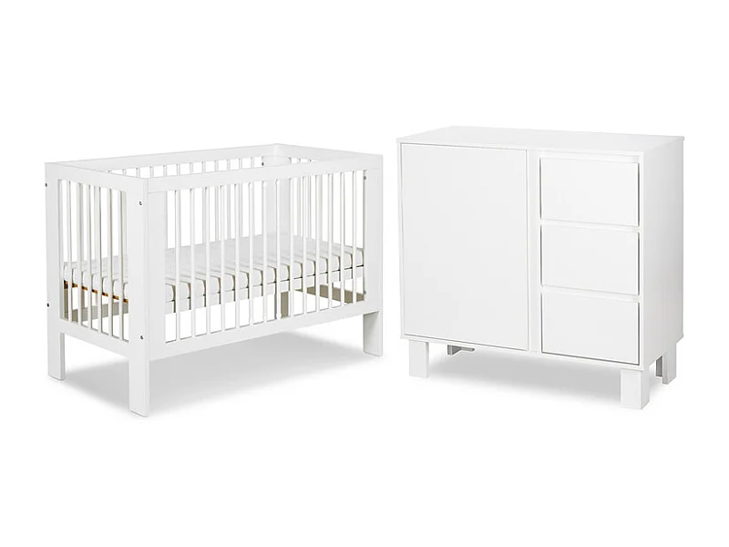 Lit bébé 60x120 et commode 3 tiroirs Littlesky by Klups Olivia Blanc