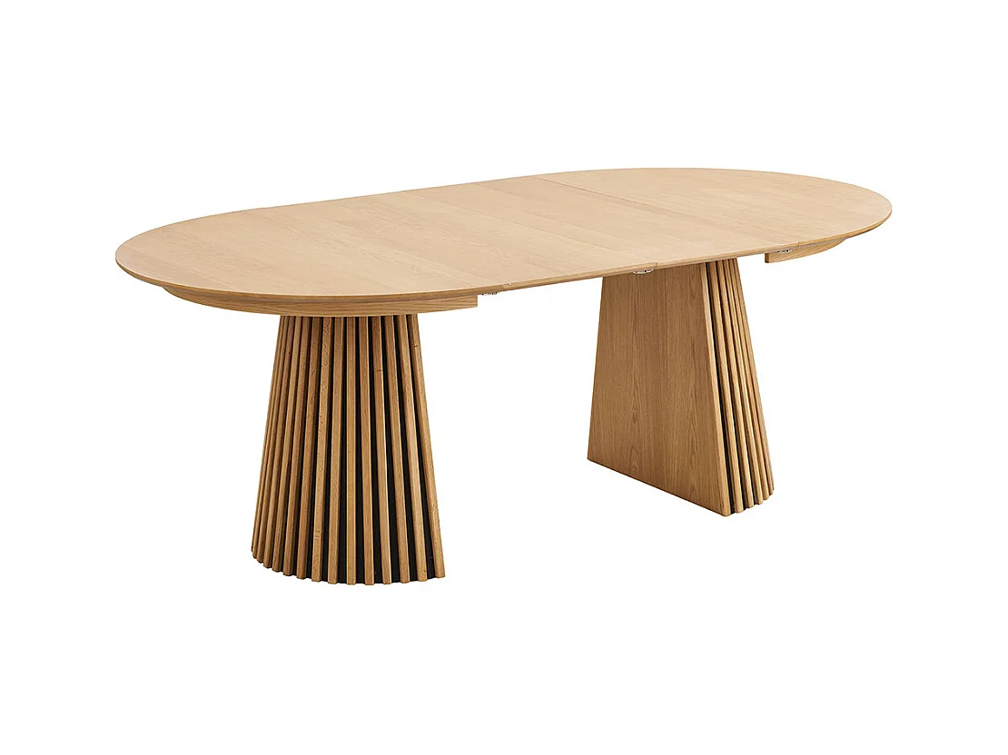 Tokyo ensemble pour salle à manger table à manger avec 2 rallonges Ø120x120-160-200 cm placage chêne et 6 chaises bouclé blanc.