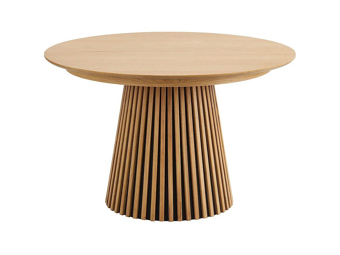 Tokyo ensemble pour salle à manger table à manger avec 2 rallonges Ø120x120-160-200 cm placage chêne et 6 chaises bouclé blanc.