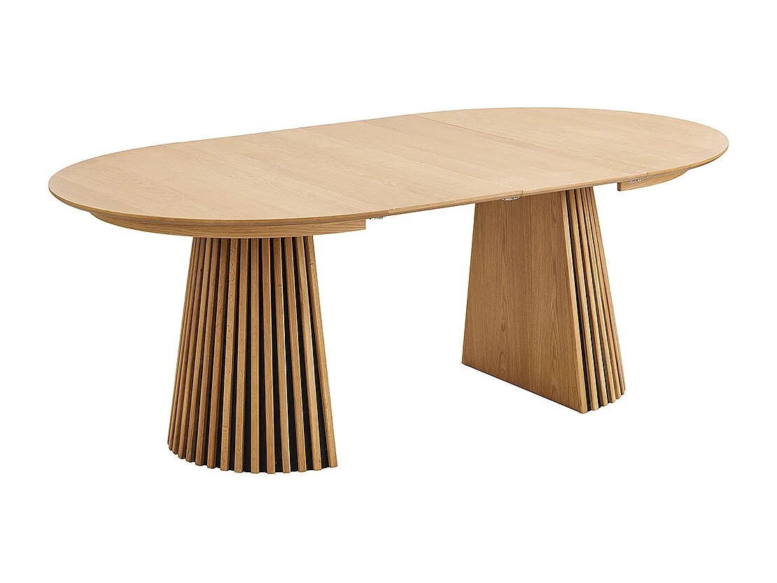 Tokyo eethoek eettafel incl. 2 verlengbladen Ø120x120-160-200cm eikenfineer en 6 stoelen bouclé wit.