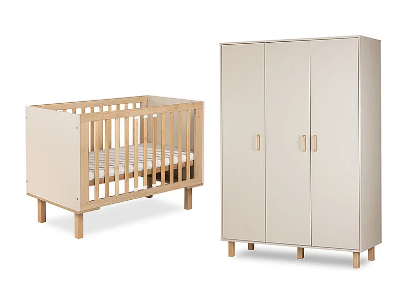 Lit évolutif 60x120 et armoire 3 portes Littlesky by Klups Laura Champagne et Bois