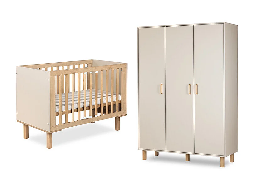 Lit évolutif 60x120 et armoire 3 portes Littlesky by Klups Laura Champagne et Bois