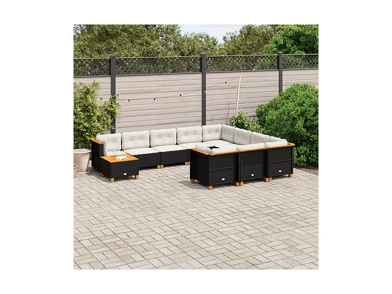 11-delige Loungeset met kussens poly rattan zwart