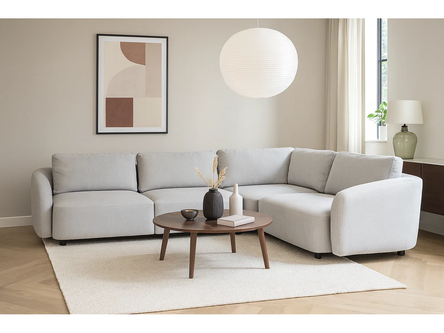 Bergen canapé d'angle réversible gris clair.