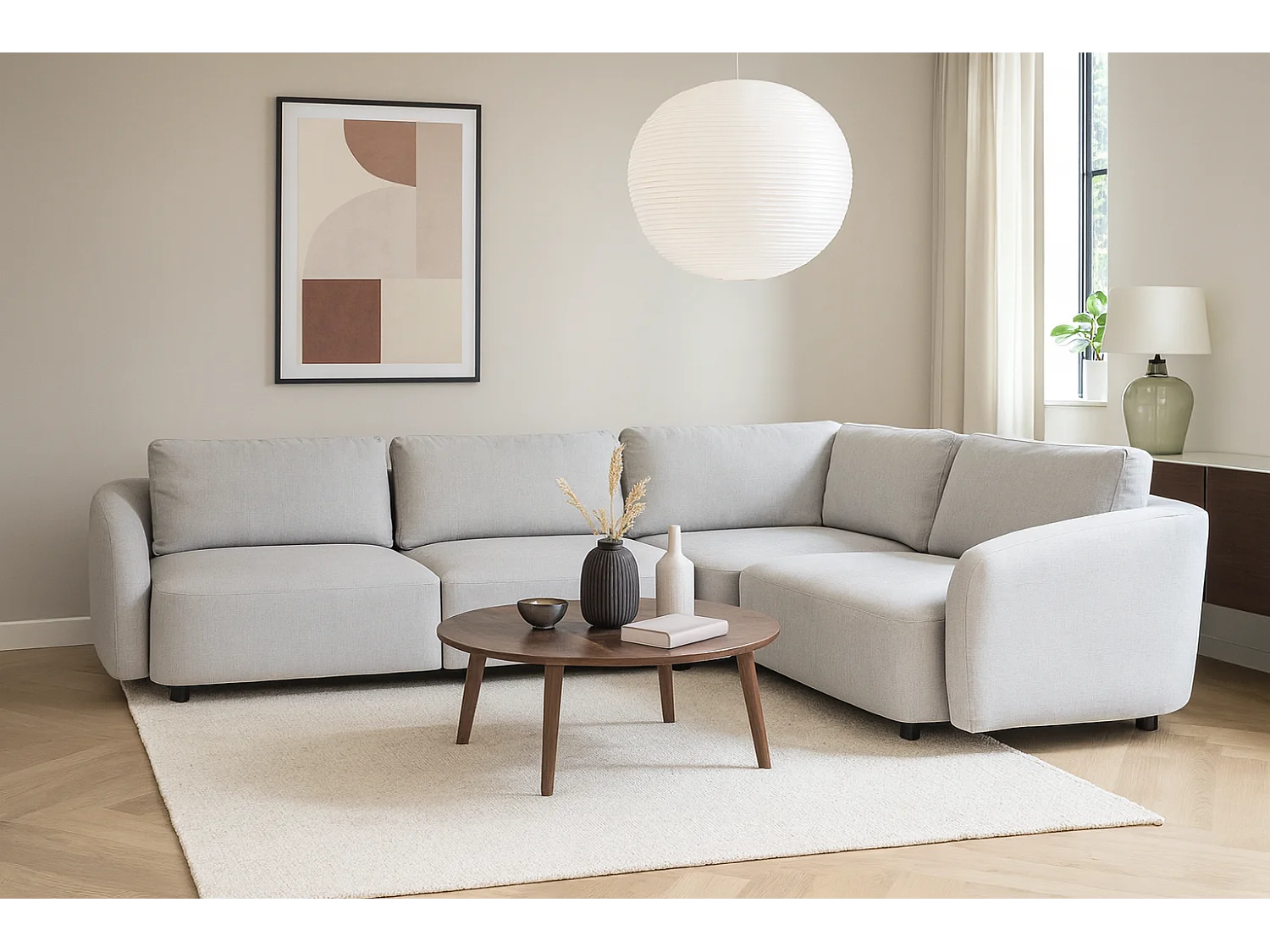 Bergen canapé d'angle réversible gris clair.