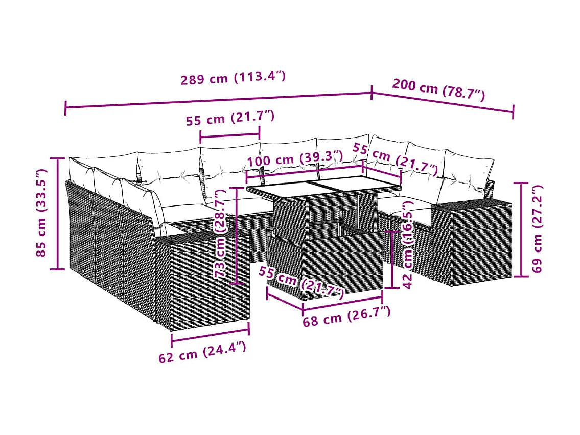 10-tlg. Garten-Sofagarnitur mit Kissen Beige Poly Rattan