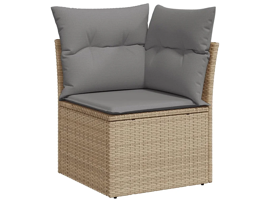 10-delige Loungeset met kussens poly rattan beige