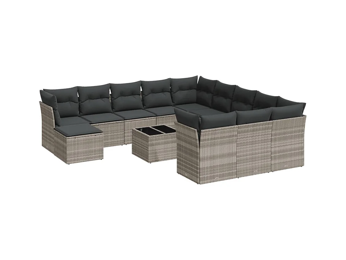 13-tlg. Garten-Sofagarnitur mit Kissen Hellgrau Poly Rattan