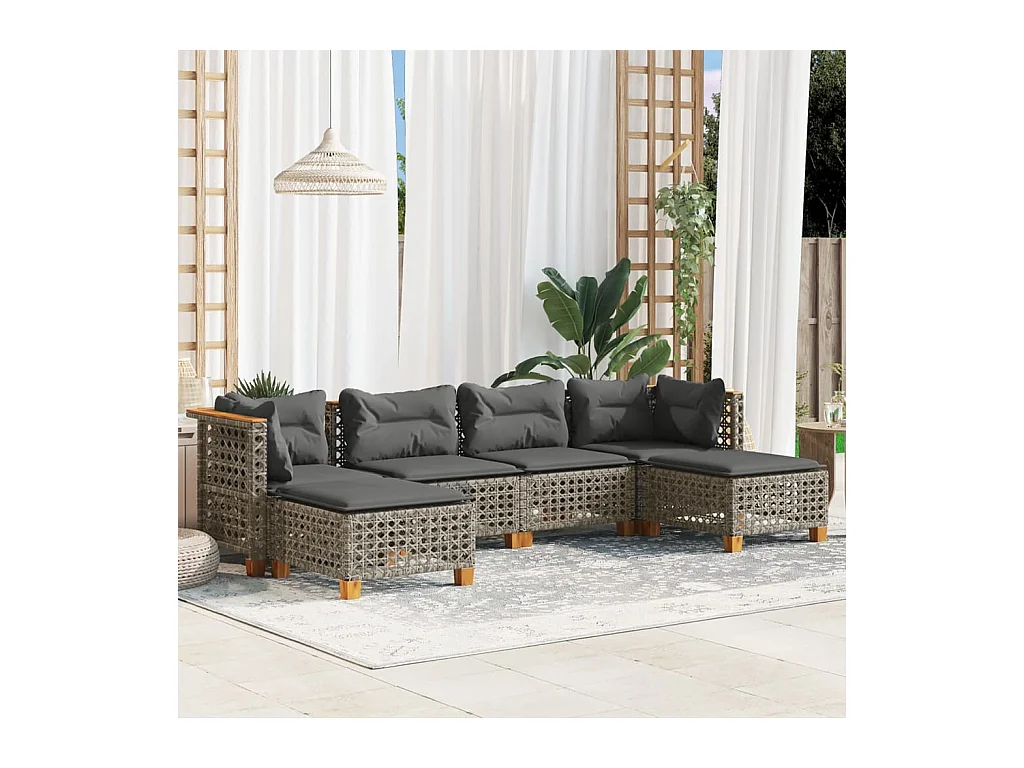 6-delige Loungeset met kussens poly rattan grijs