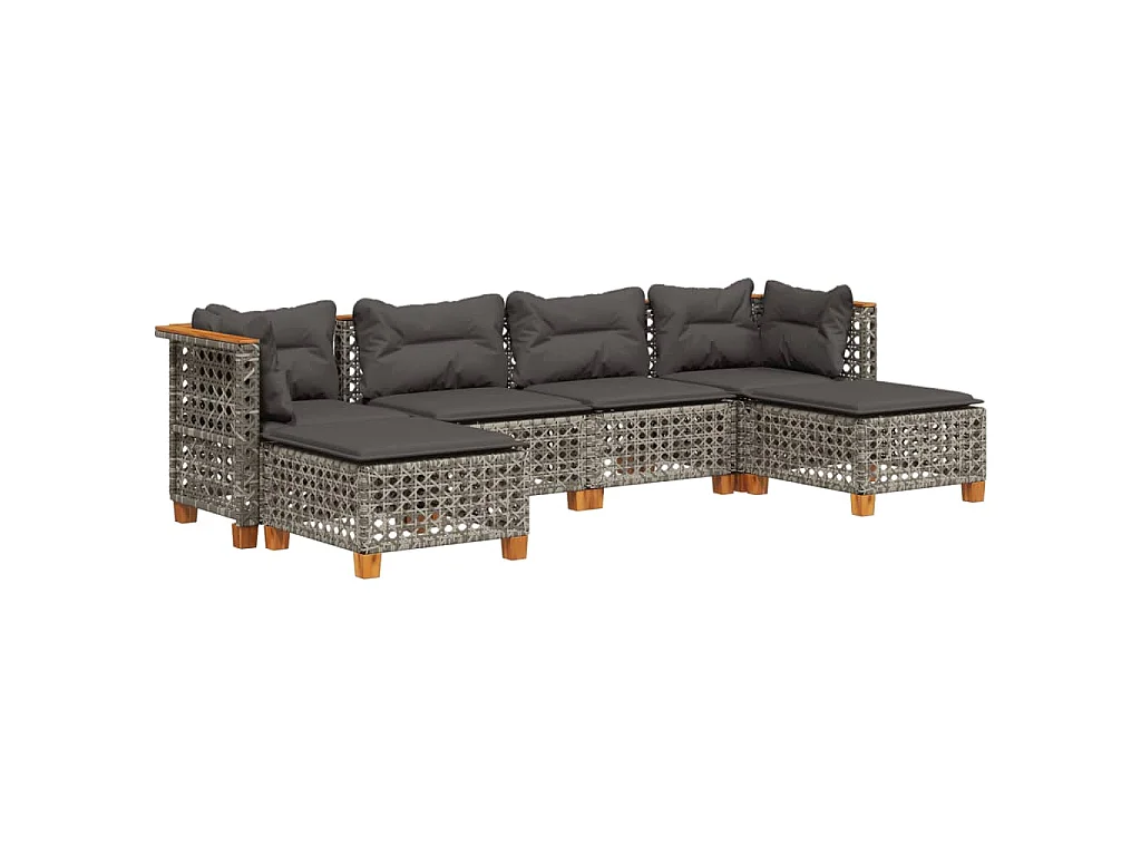 Salon de jardin 6 pcs avec coussins gris résine tressée