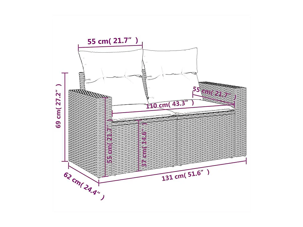 Salon de jardin avec coussins 10 pcs gris clair résine tressée