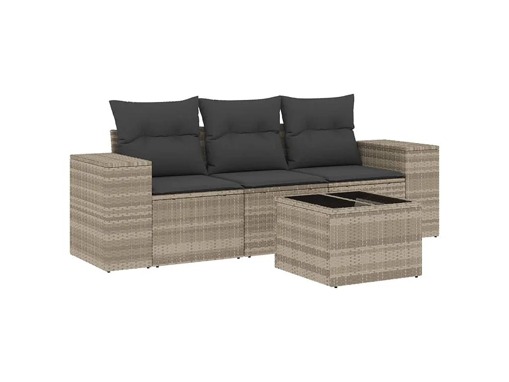 Set Divano da Giardino 4pz con Cuscini Grigio Chiaro Polyrattan