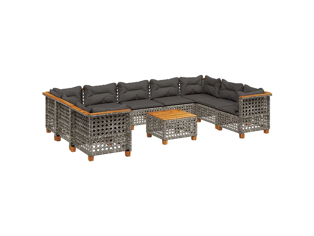 Salon de jardin avec coussins 10 pcs gris résine tressée