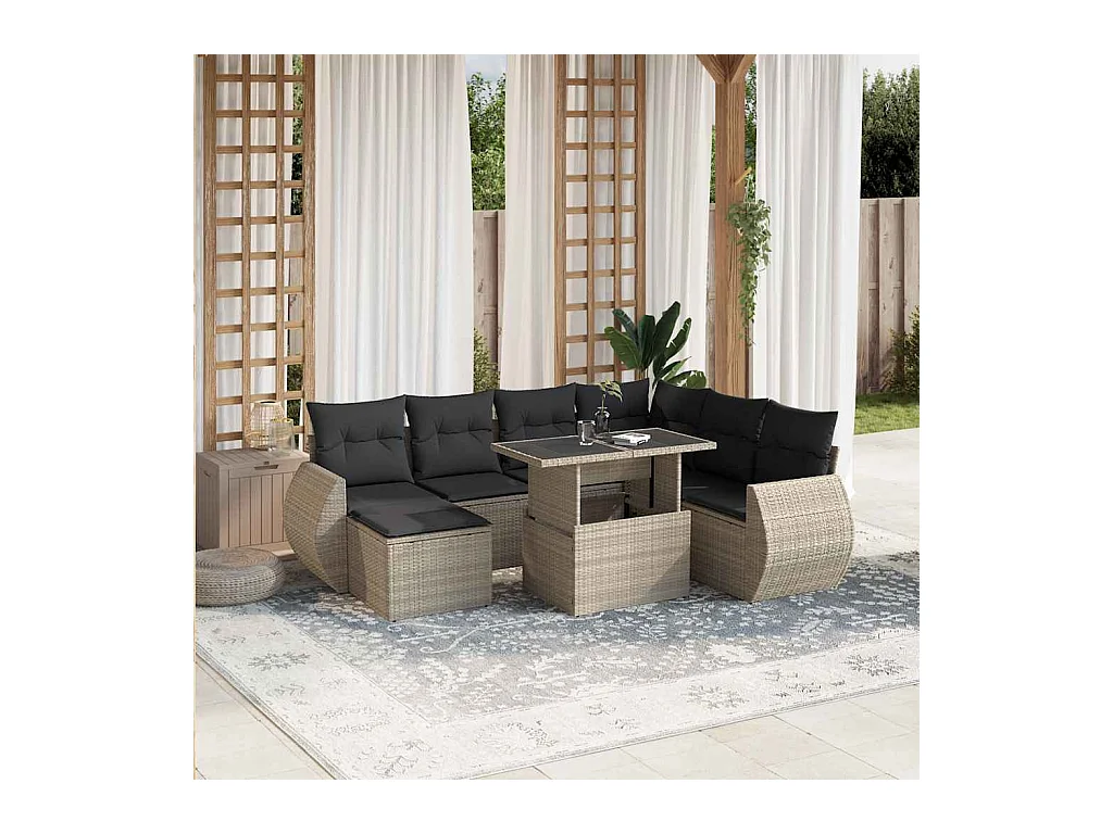 Salon de jardin 8 pcs avec coussins gris clair résine tressée