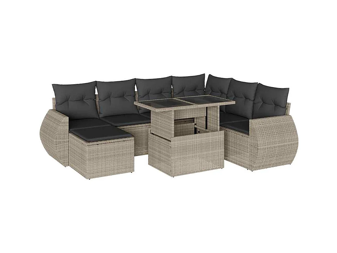 Salon de jardin 8 pcs avec coussins gris clair résine tressée