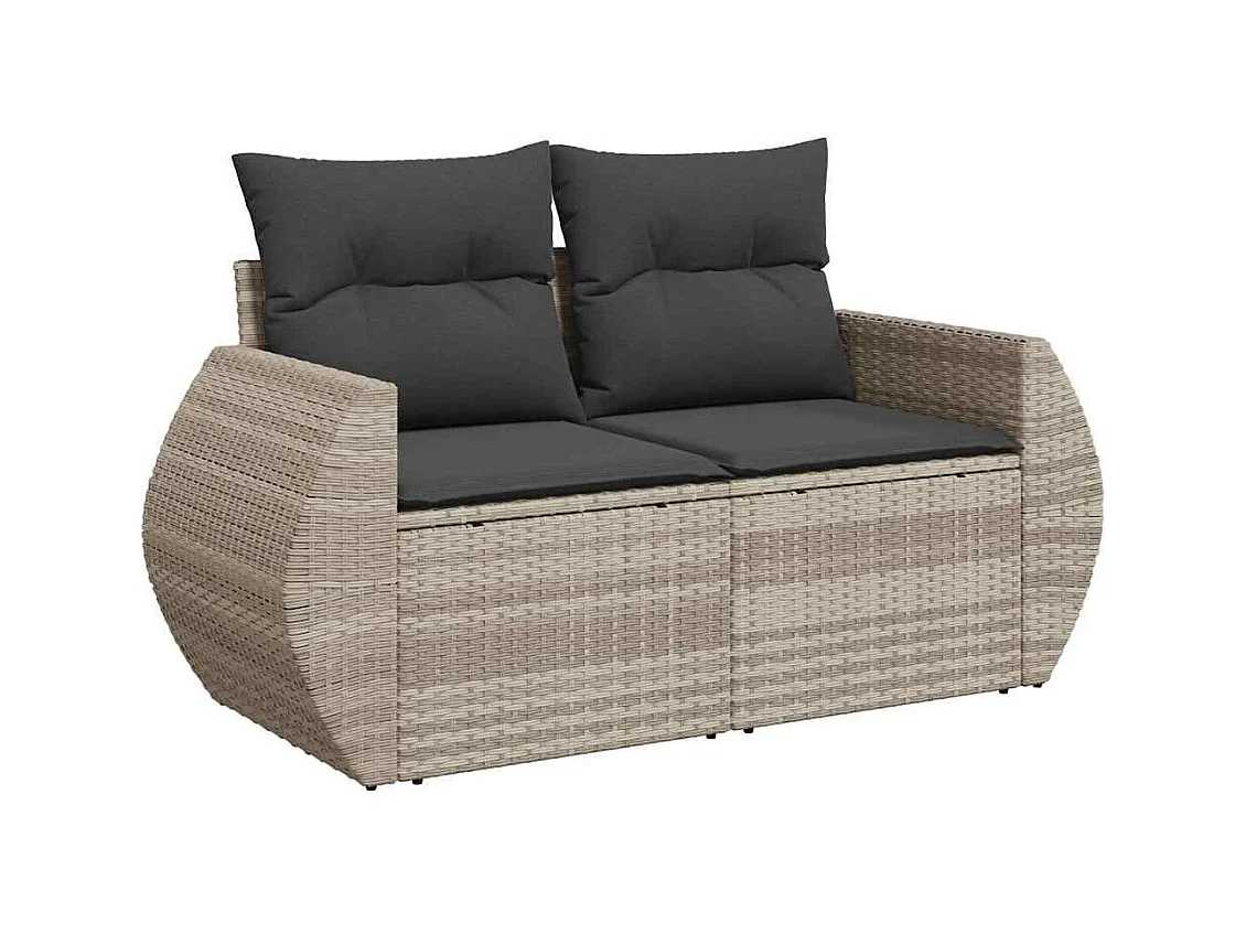 Salon de jardin 8 pcs avec coussins gris clair résine tressée