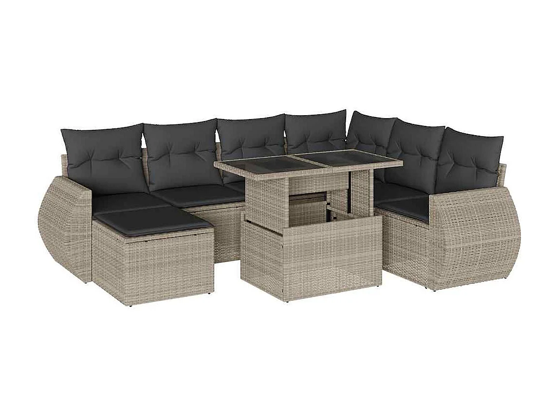 Salon de jardin 8 pcs avec coussins gris clair résine tressée