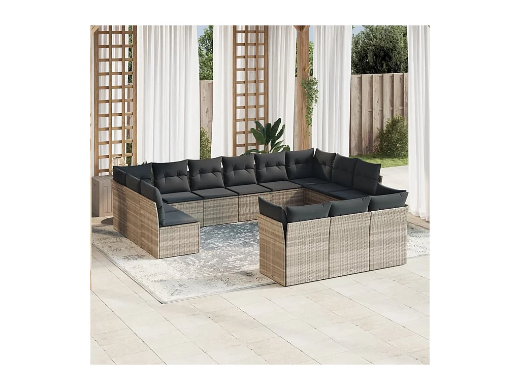 Salon de jardin avec coussins 13 pcs gris clair résine tressée