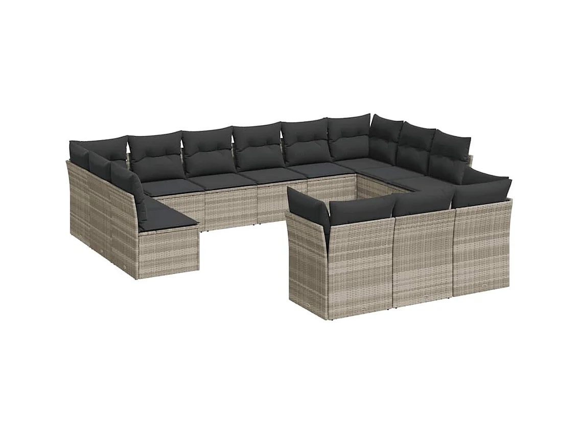 Salon de jardin avec coussins 13 pcs gris clair résine tressée