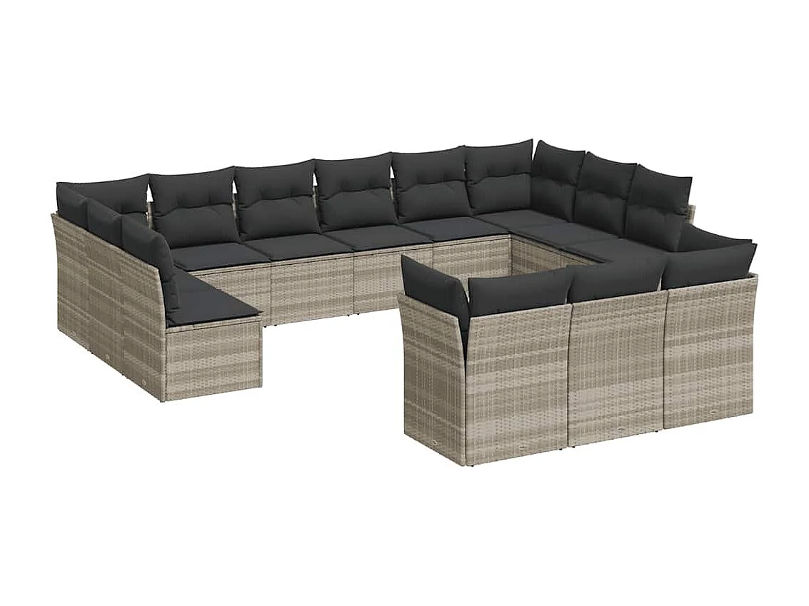 Salon de jardin avec coussins 13 pcs gris clair résine tressée
