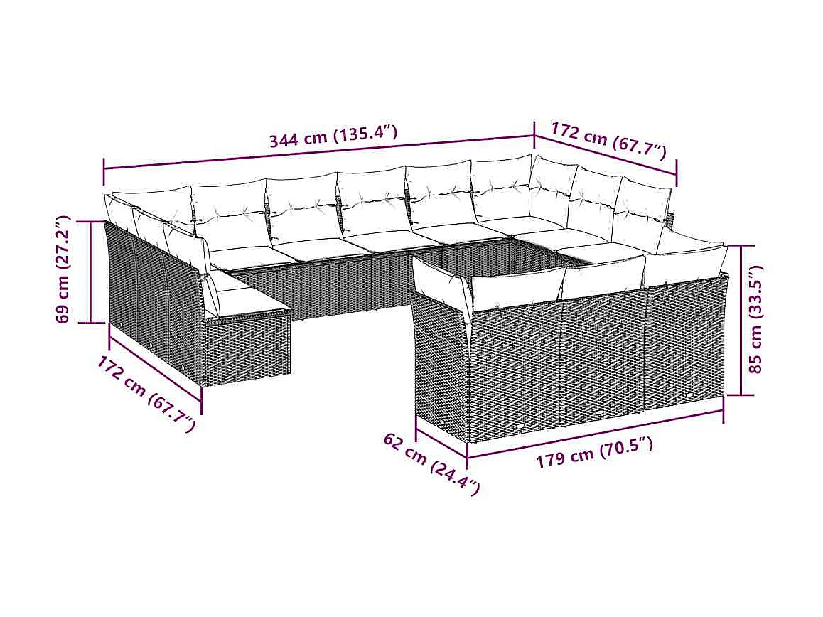 Salon de jardin avec coussins 13 pcs gris clair résine tressée