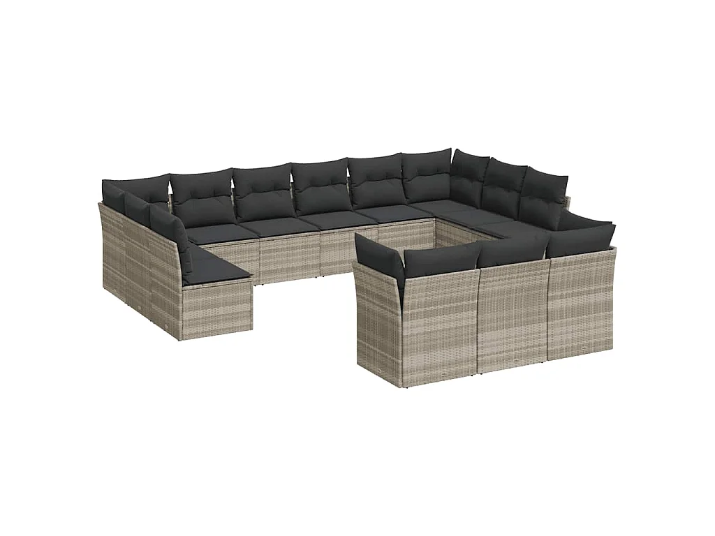 13-delige Loungeset met kussens poly rattan lichtgrijs