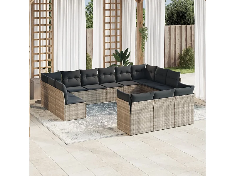 Salon de jardin avec coussins 13 pcs gris clair résine tressée