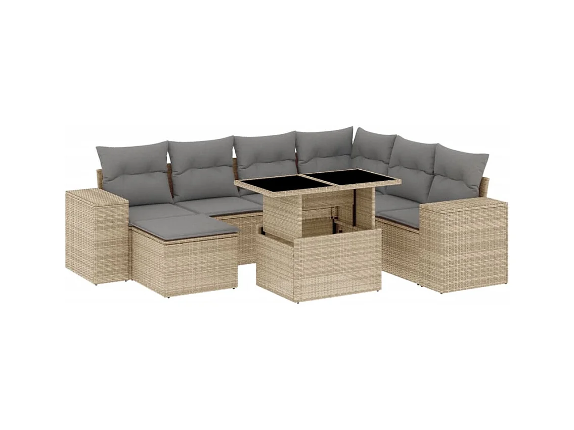 Salon de jardin avec coussins 8 pcs beige résine tressée
