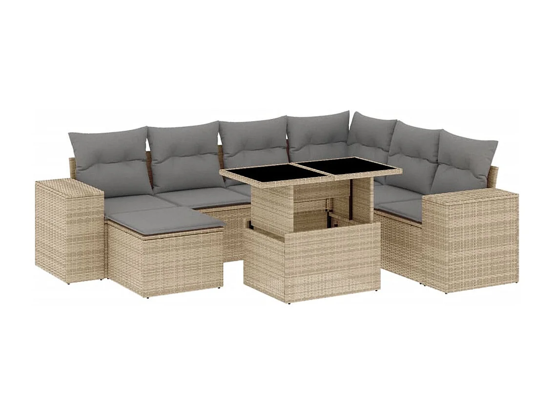 8-tlg. Garten-Sofagarnitur mit Kissen Beige Poly Rattan