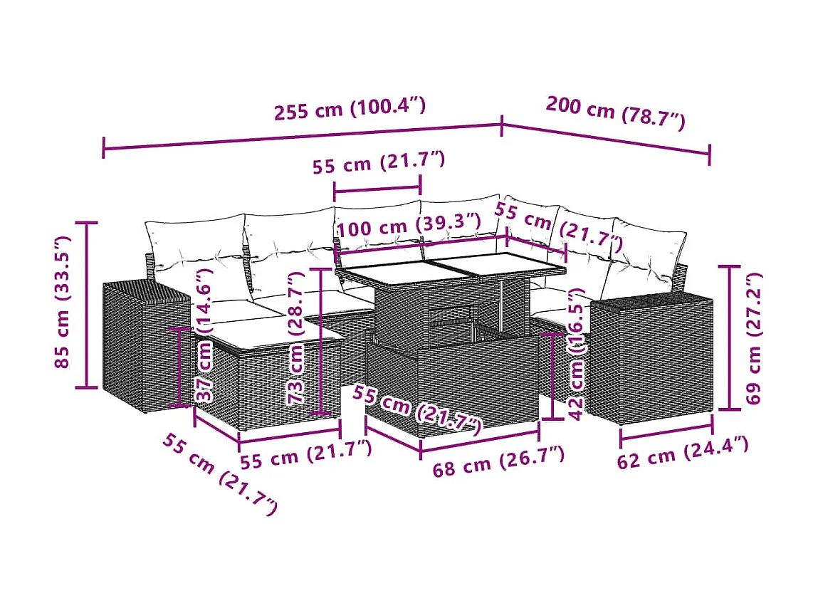 8-tlg. Garten-Sofagarnitur mit Kissen Beige Poly Rattan