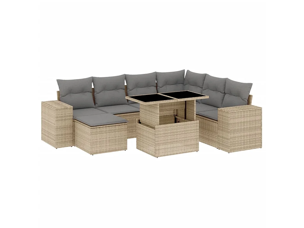 8 pcs conjunto de sofás p/ jardim com almofadões vime PE bege