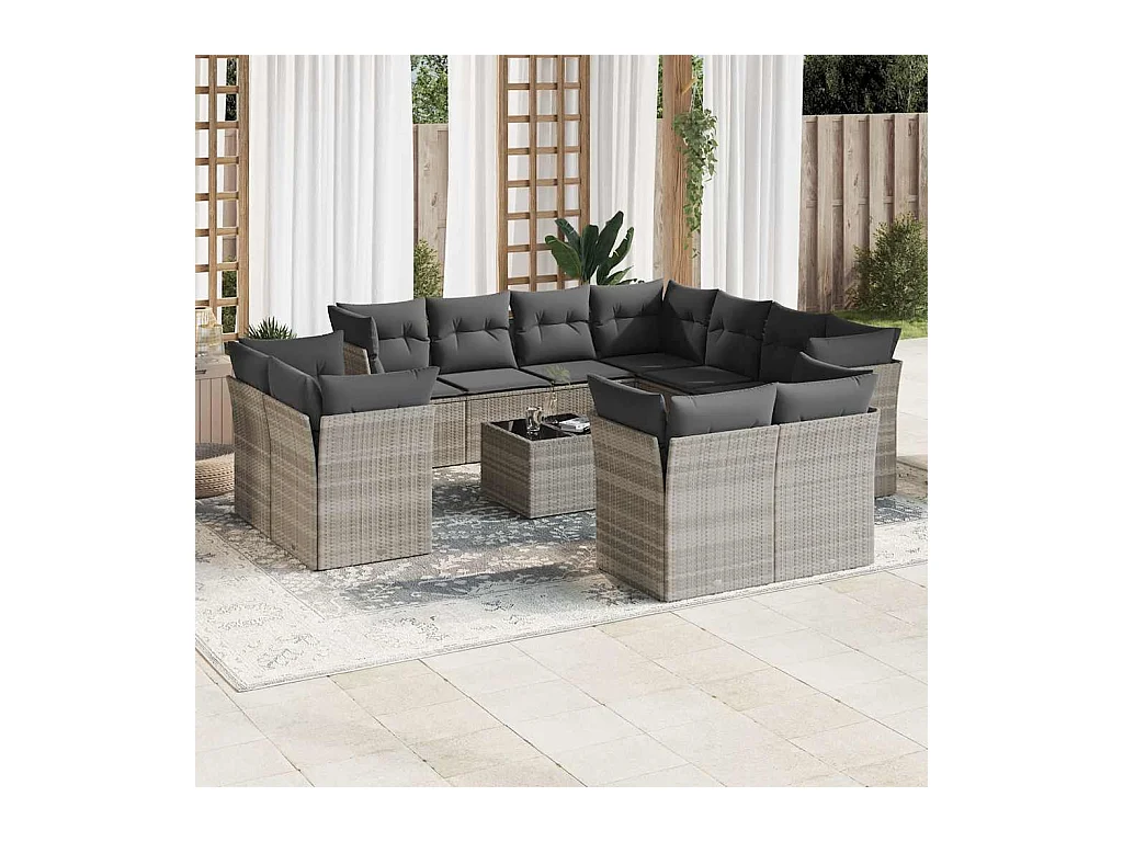 Salon de jardin avec coussins 12 pcs gris clair résine tressée