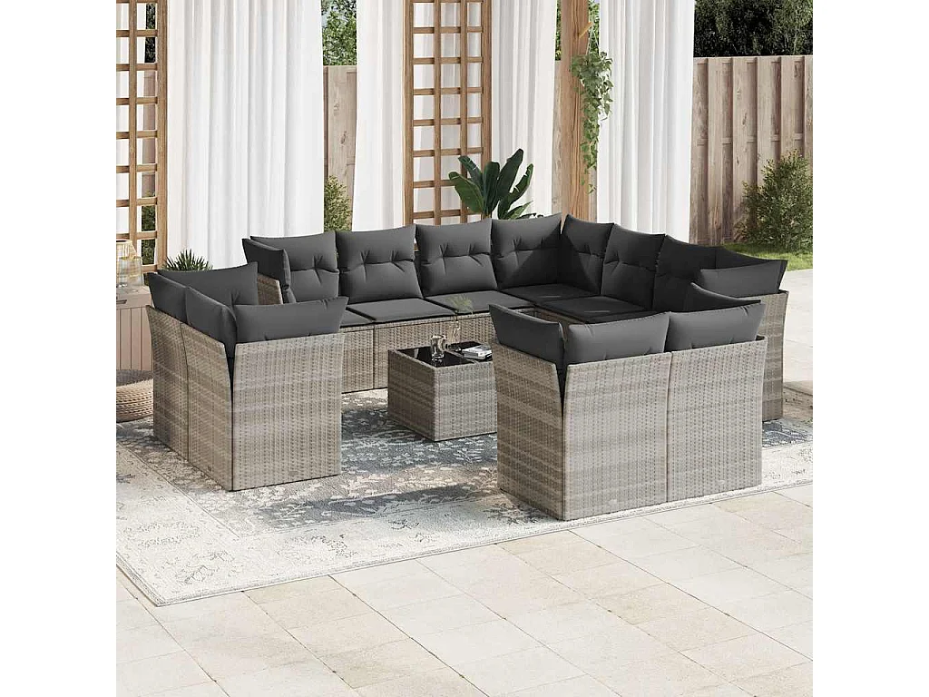 Salon de jardin avec coussins 12 pcs gris clair résine tressée
