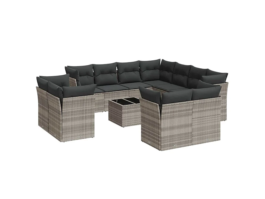 Salon de jardin avec coussins 12 pcs gris clair résine tressée