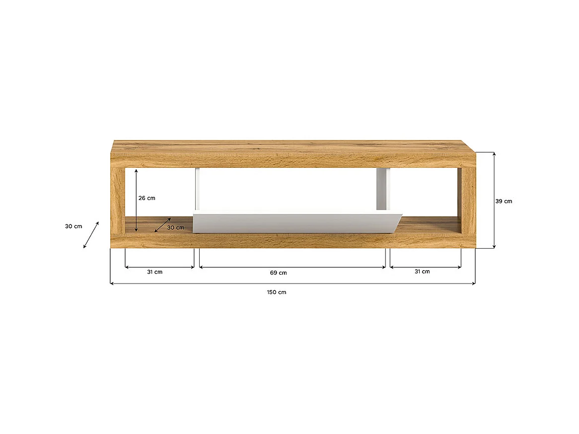 Matrix meuble TV 2 compartiments 1 porte abattante blanc.