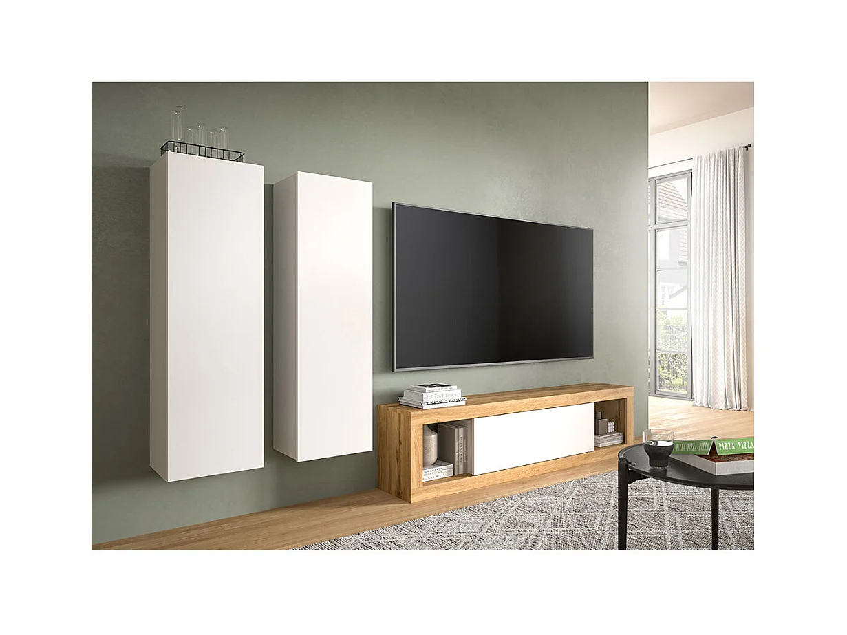 Matrix meuble TV 2 compartiments 1 porte abattante blanc.