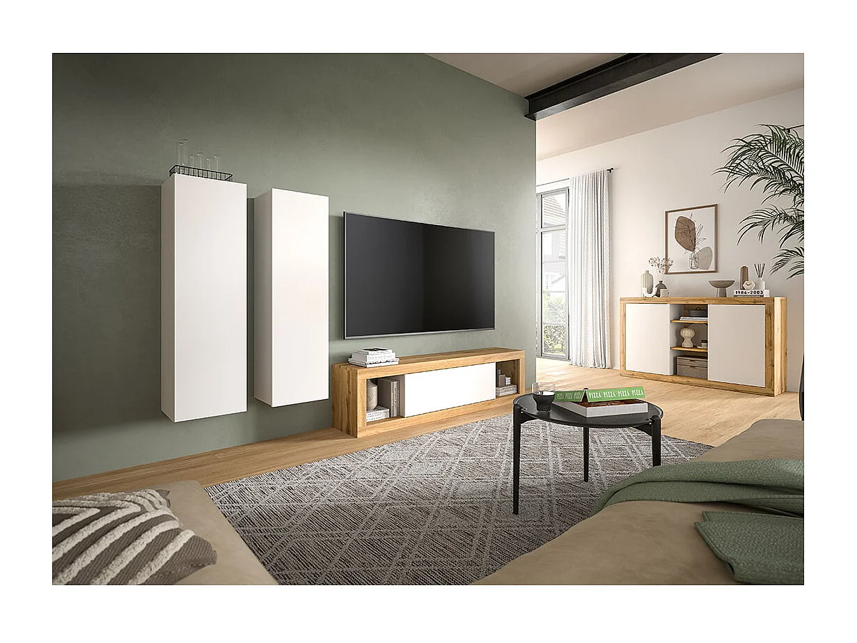 Matrix meuble TV 2 compartiments 1 porte abattante blanc.