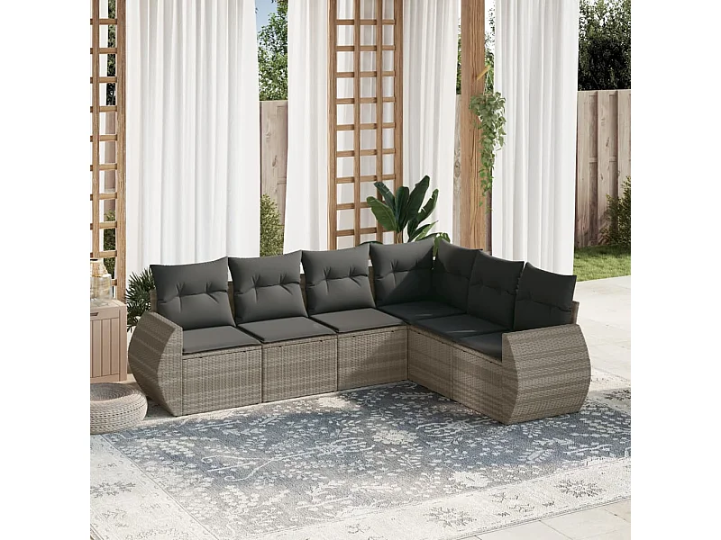 Salon de jardin 6 pcs avec coussins gris clair résine tressée