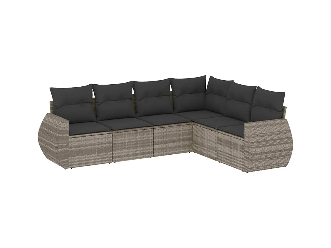 Salon de jardin 6 pcs avec coussins gris clair résine tressée