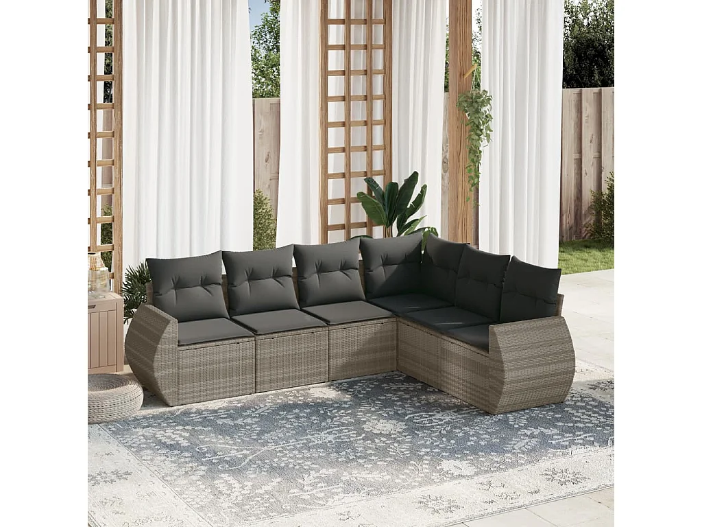 6-tlg. Garten-Sofagarnitur mit Kissen Hellgrau Poly Rattan