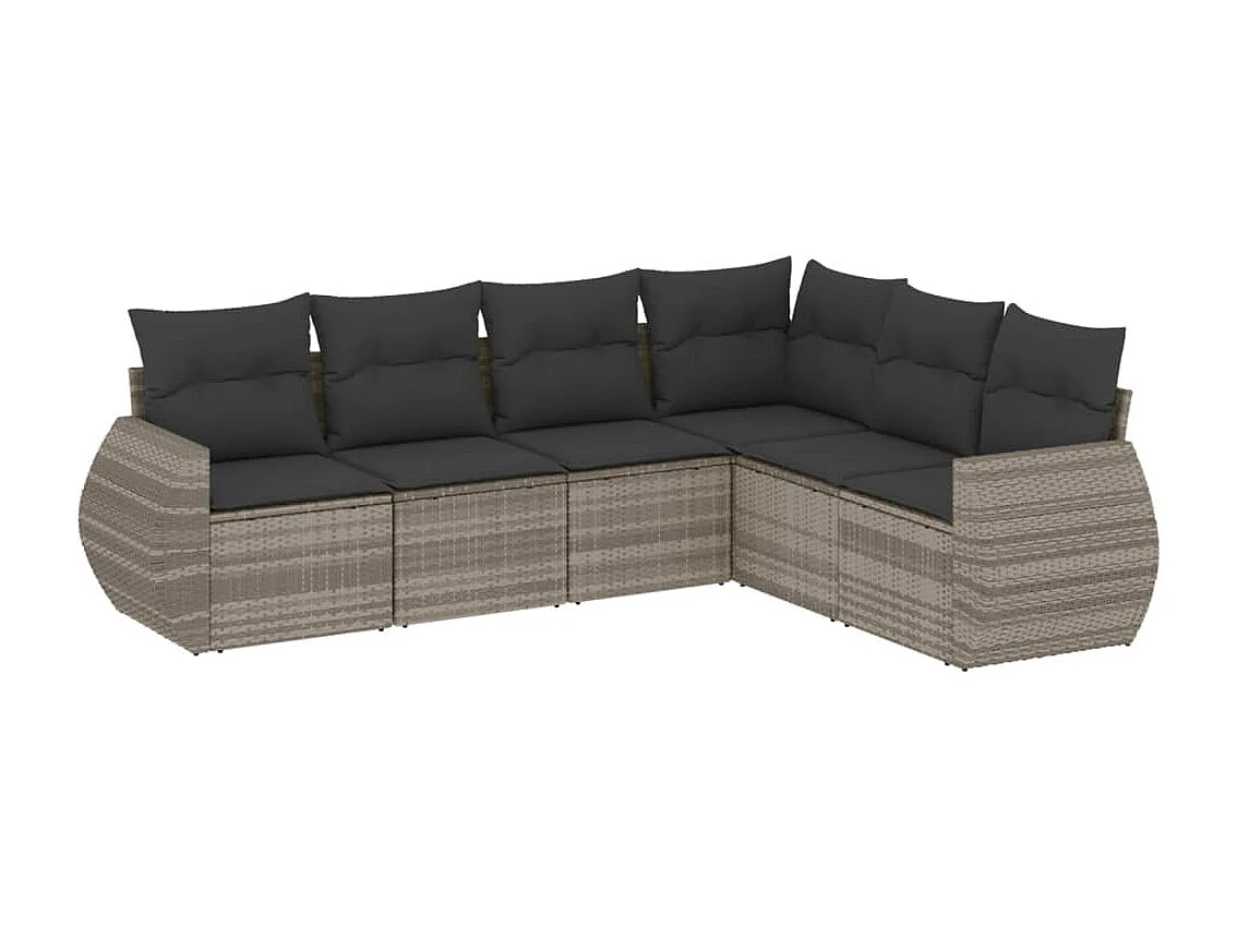 6-tlg. Garten-Sofagarnitur mit Kissen Hellgrau Poly Rattan