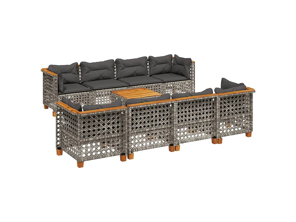 Salon de jardin 9 pcs avec coussins gris résine tressée