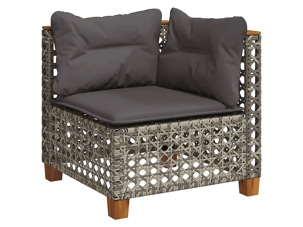 Salon de jardin 9 pcs avec coussins gris résine tressée